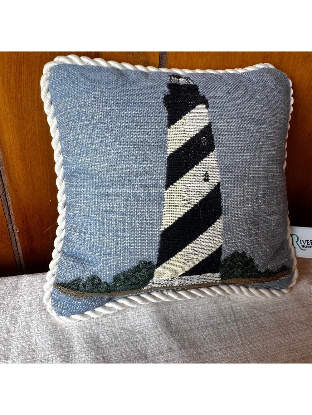 Vintage Riverdale Lighthouse Accent Pillow 8x8 Nautical Coastal USA Made